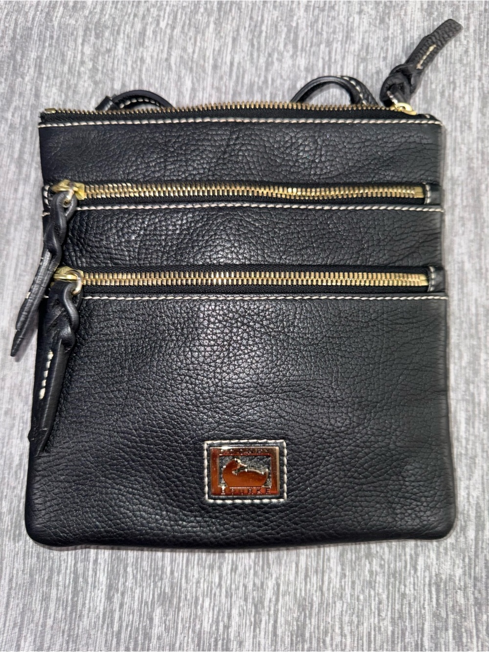 Dooney & Bourke Black Pebbled Leather Triple-Zip Crossbody